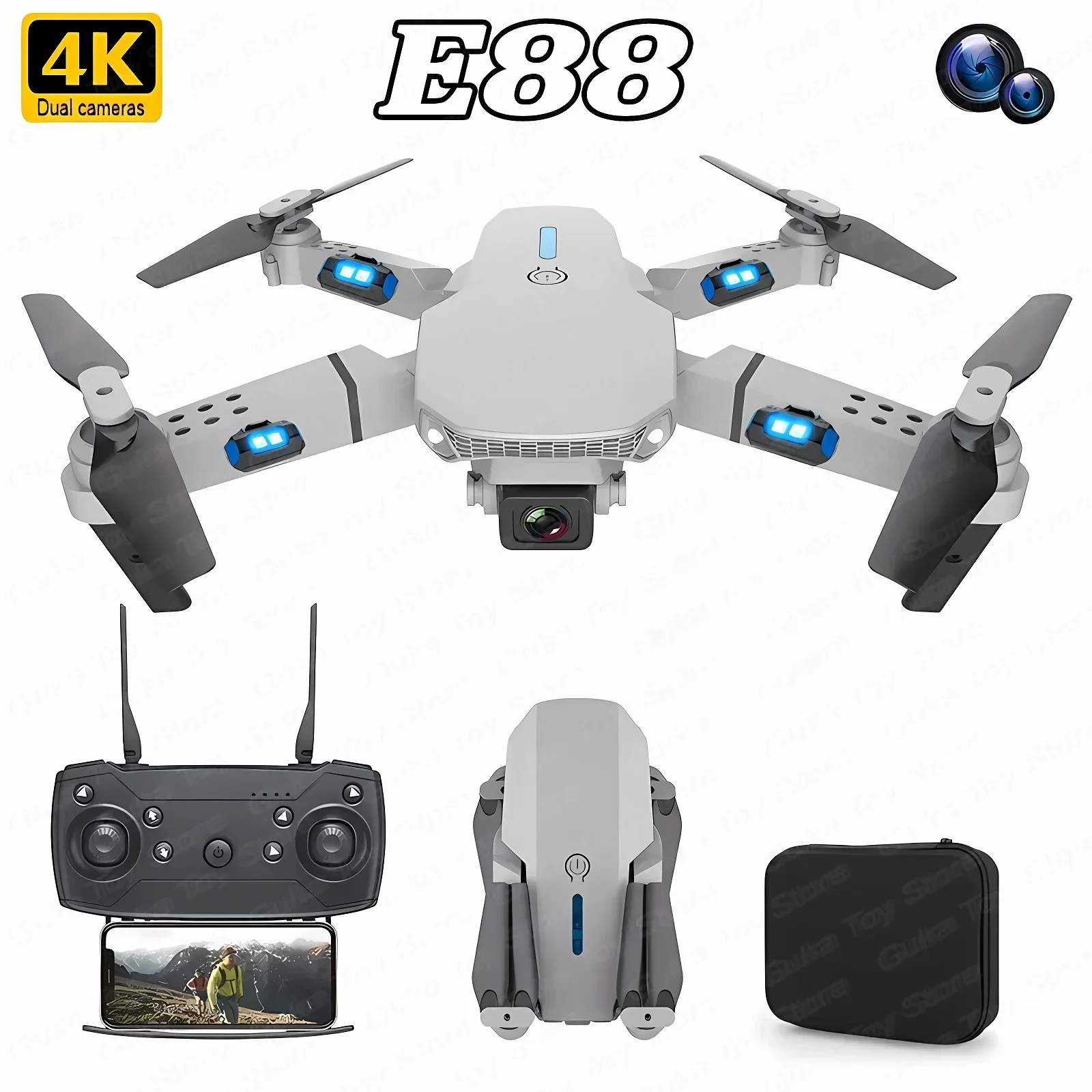 Drone Camera 4K - E88 프로 와이파이 FPV 드론, 광각